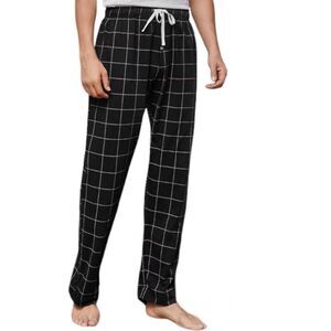 Mens Cotton Pajama Lightweight Sleep Pants for Men Black tie belt size S & M .